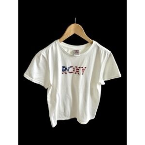 Vintage 90's Roxy T-shirt Baby Tee Sz XL Y2K 2000s California Surf USA Patriotic